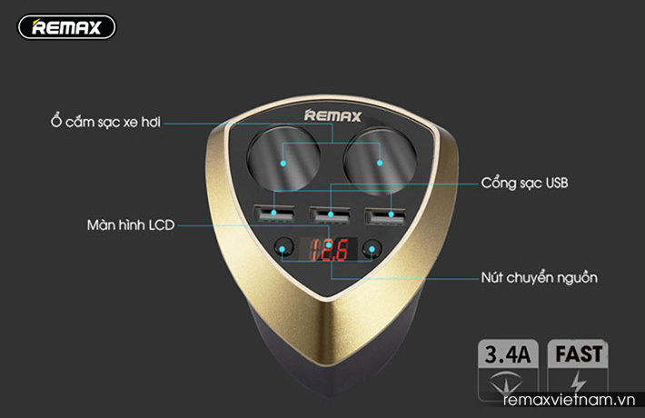 Bộ sạc ô tô Remax CR-3XP 2